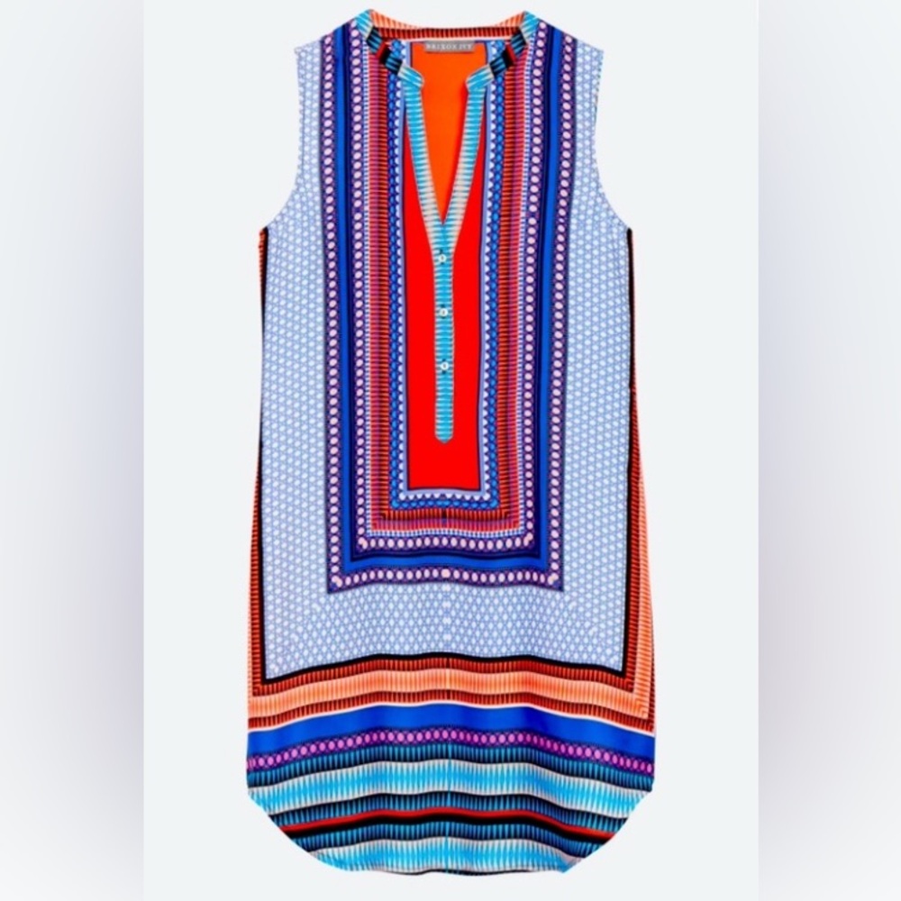 Brixon Ivy Geometric Dress L Colorful Boho Summer Stripe Lightweight Sleeveless